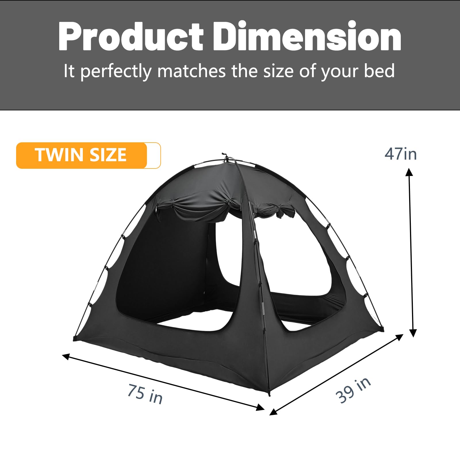 SUNYRISY Bed Tent Twin Size Bed Canopy, Indoor Tent for Adult and Kids, 3 Doors Breathable Dream Tent, 80% Blackout Private Space Sleeping Tents
