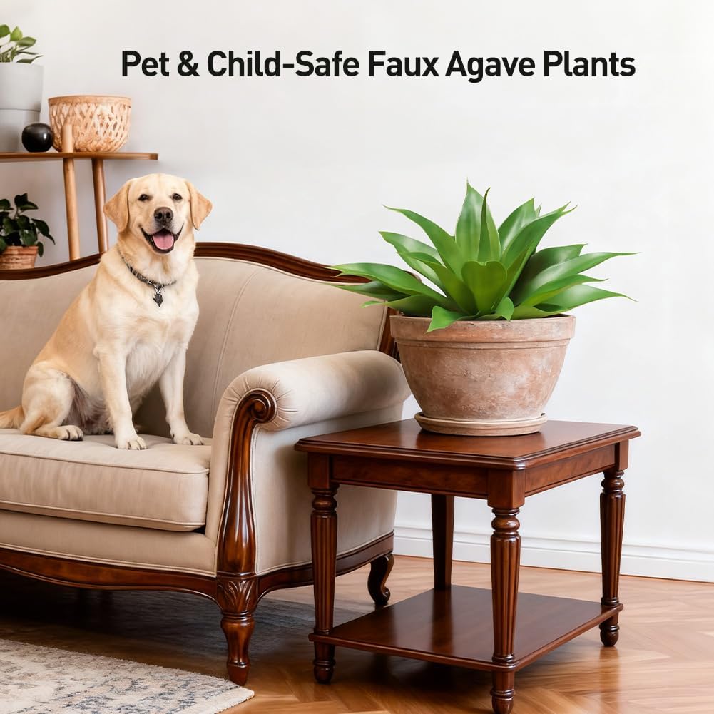 VeriNatural Artificial Agave Plant,17in Faux Plants Outdoor Decor,UV Resistant Large Potted Greenery,Realistic Plastic Succulents for Patio Porch Entryways Office Garden,Set of 2
