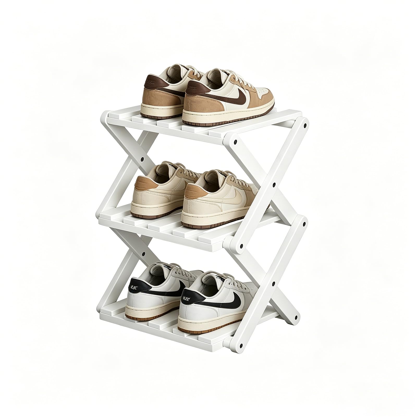 Étagère à chaussures blanche en bambou pliable pour gain de place optimal