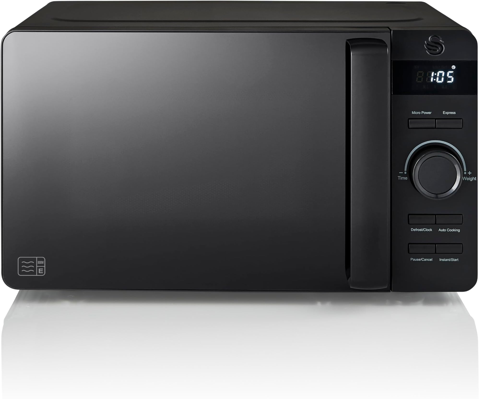 Swan SM22037LBLKN Stealth LED Digital Microwave with Glass Turntable, Defrost Setting, 20L, 800W, Matte Black