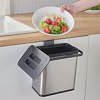 Vista 3 de Basurero de cocina de 0.8 galones/3 litros con tapa para puerta de armario de cocina, cubo de basura de acero inoxidable para cocina, contenedor