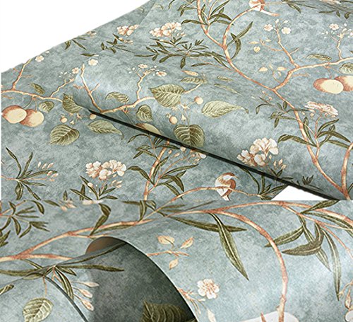 Amao Vintage Paper Self Adhesive Flower Trees Birds Wallpaper Sticker For Livingroom Bedroom Kitchen Decor 20.8''X78.7'' #TOP14