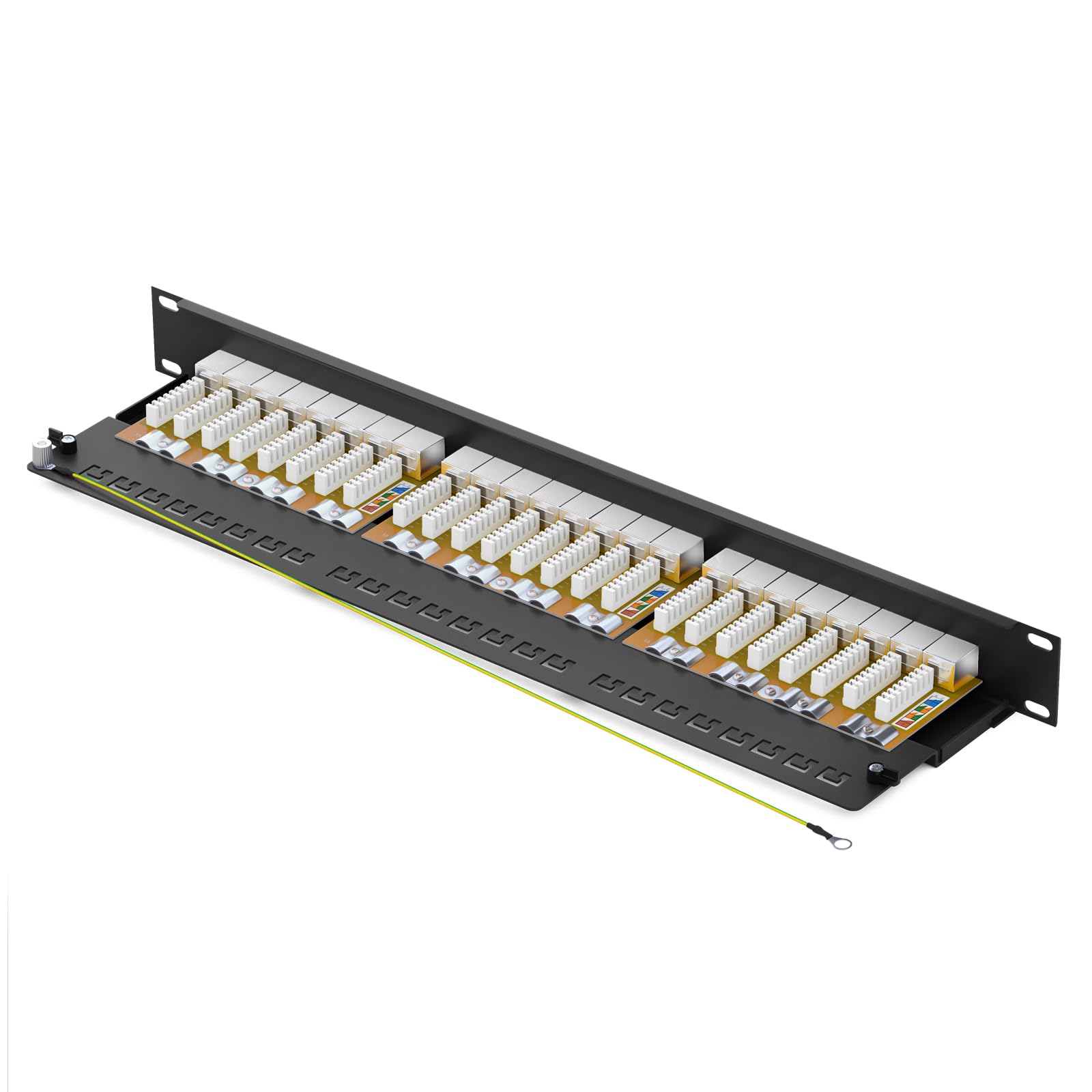 HB-DIGITAL Panneau de brassage CAT 6a - 19" - 24 ports - 10 Gbps - Entièrement blindé - Connecteurs RJ45 - Bornes de coupe AWG 22-26 TIA568A + support TIA568B PoE++ - Noir
