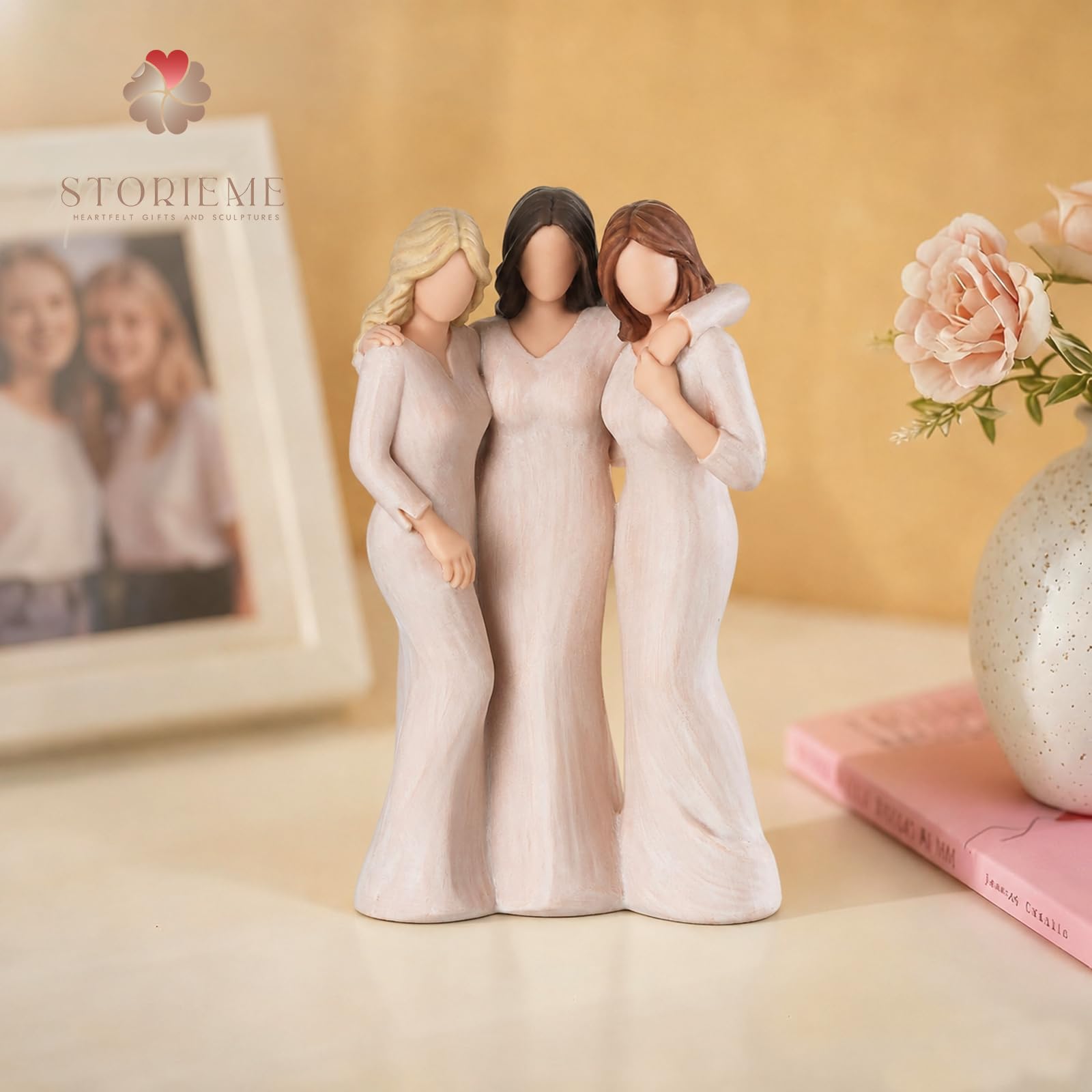 Storieme Regalo di compleanno dell'amicizia per le donne: statuetta in resina con tre sorelle per decorazione mensola, regalo di compleanno per sorella per migliori amiche Bestie
