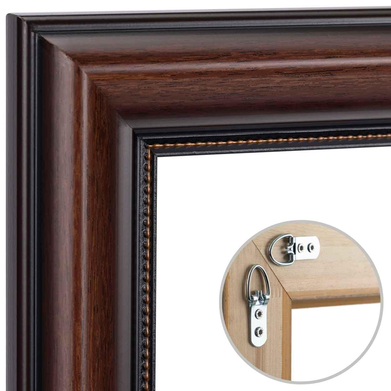 CLAMARO Florenz Bilderrahmen Barock Massivholz, Braun, 60x90 cm | Fichtenholz, handgefertigt, Acrylglasscheibe, HDF-Rückwand, Metall-Aufhänger für Hoch- und Querformat, 40 mm breit