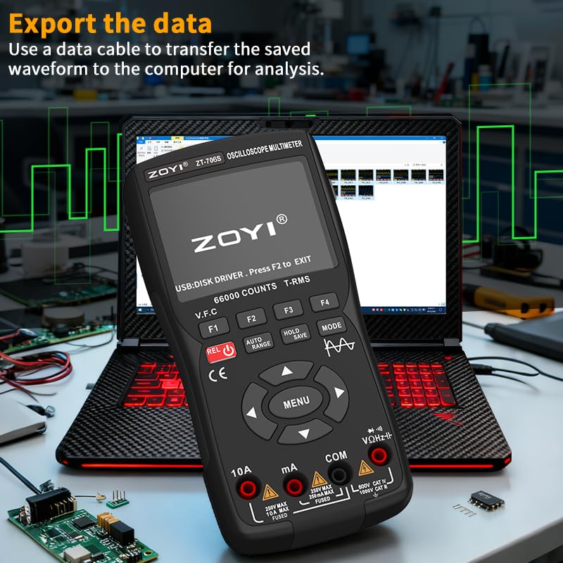 ZT-706S Multimetro oscilloscopio 3 in 1, larghezza di banda 50 MHz, display 66000 conteggi, generatore di segnale 10 m, riparazione elettricista (ZT-706S)