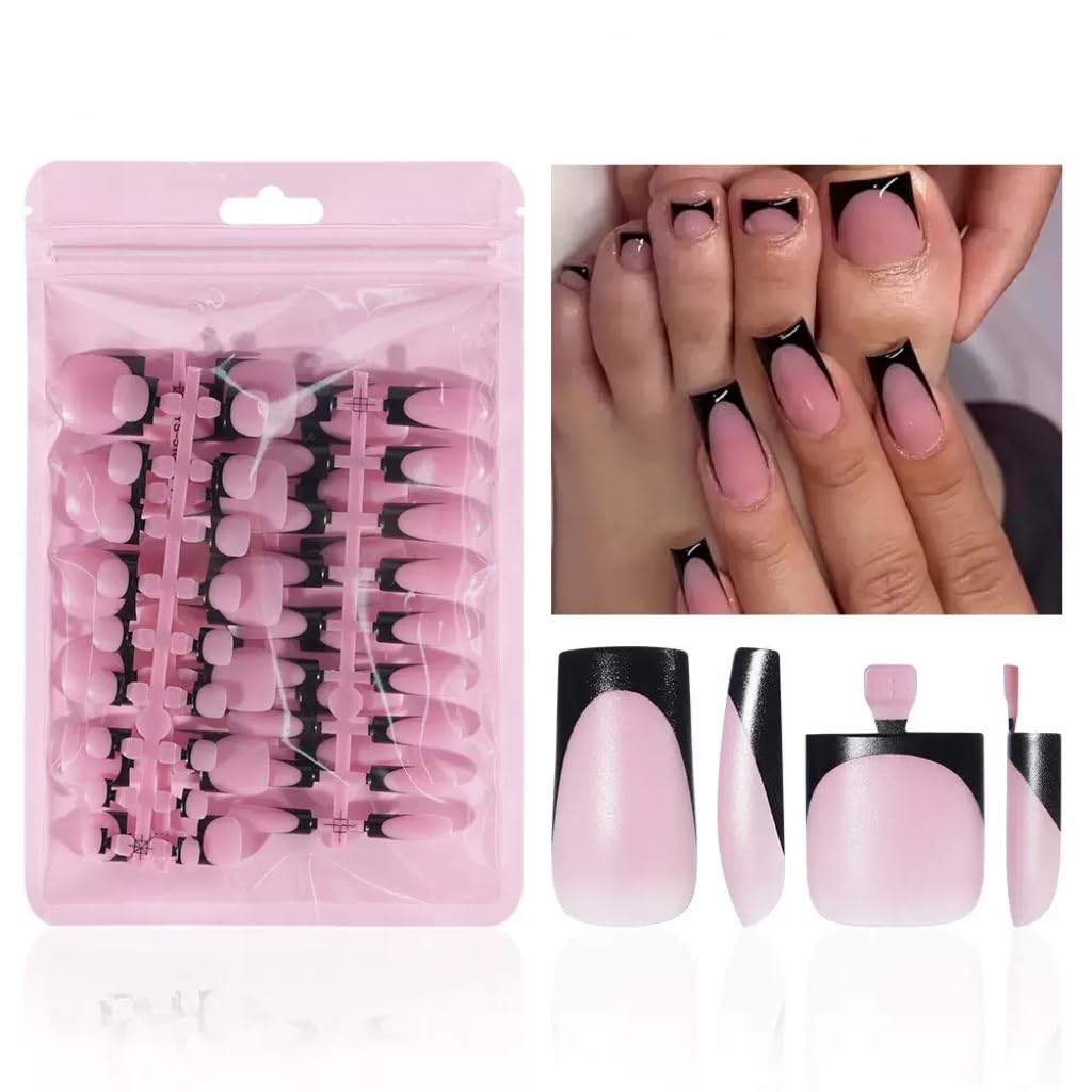 Photo 1 of NHIXK Black French Tip Press On Nails & Toenails Set