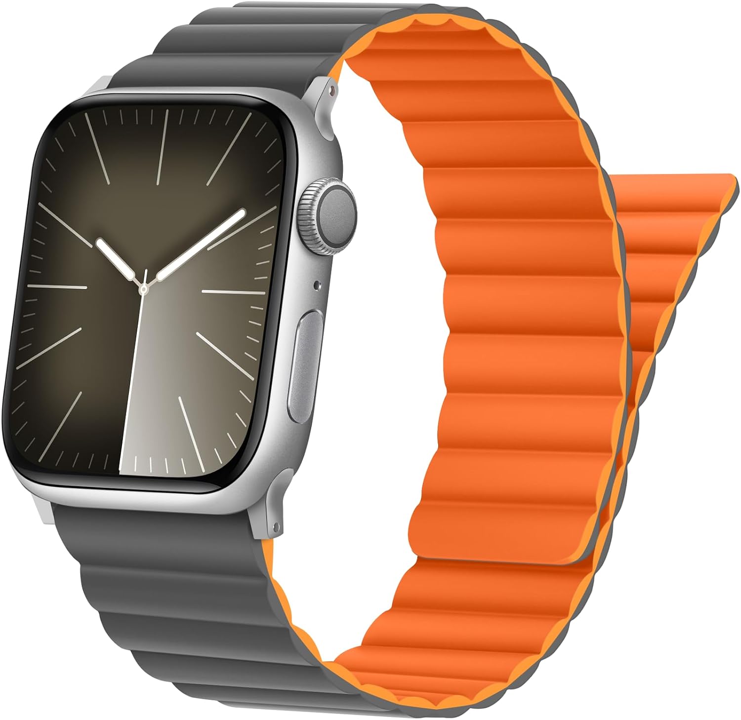 Tasikar Magnetic Straps Compatible with Apple Watch Strap 49mm 45mm 44mm 42mm Ultra 2 Ultra Series 9 8 7 6 5 4 3 2 1 SE 2 SE, Silicone Band with Magnetic Closure for Men Women (Orange-Gray) Orange-Gray 44mm/45mm/46mm/49mm/42mm(Series 3)