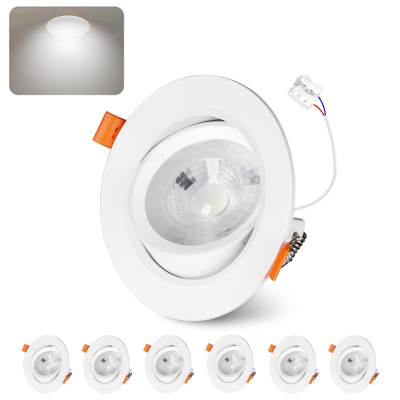 Faretti LED Soffitto Incasso Cartongesso, Faretti da Incasso 10W Foro Φ 90-100mm 960 Lumen 6000K Luce Fredda, IP44, 30-60° Angolo Regolabile, per Interni e Commerciale, Set di 6