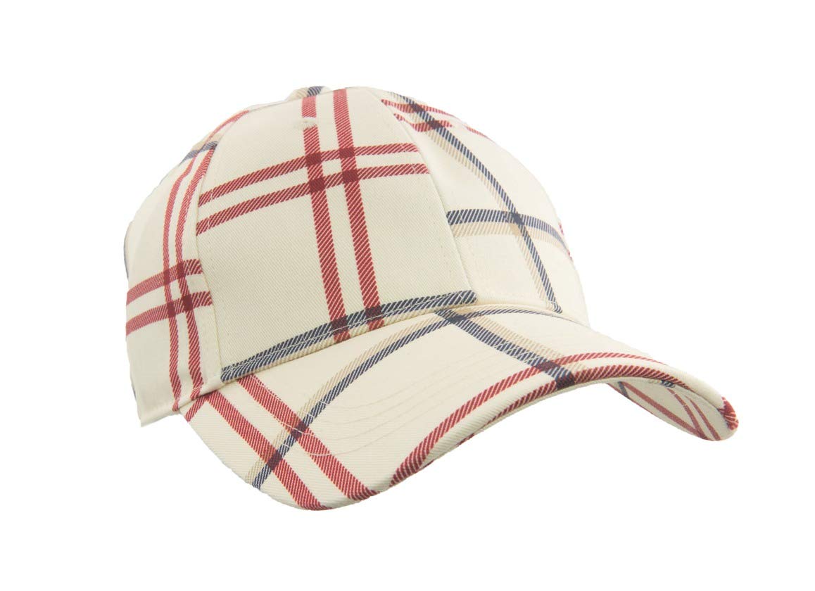 CRAGGI Signature Baseball Cap, Navy Red Cream Check, 55-61cm