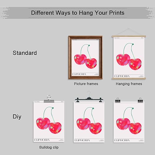 Miniatura 3 de WOFUPMY Juego de 3 pósteres de perro con globos, diseño retro de cerezo preppy, juego de 3 imágenes de euforia, coloridas impresiones abstractas de