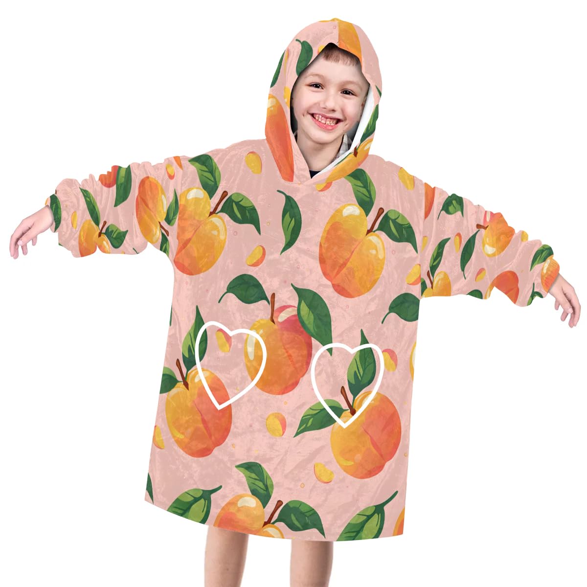 Pardick Wearable Blanket Hoodie for Kids, Shiny Peach Fleece Sweatshirt Blanket Oversized Blanket Sweatshirt with Pocket Flannel Warm Hooded Blanket 6-10 Year Old Girl Boy Gift, One Size