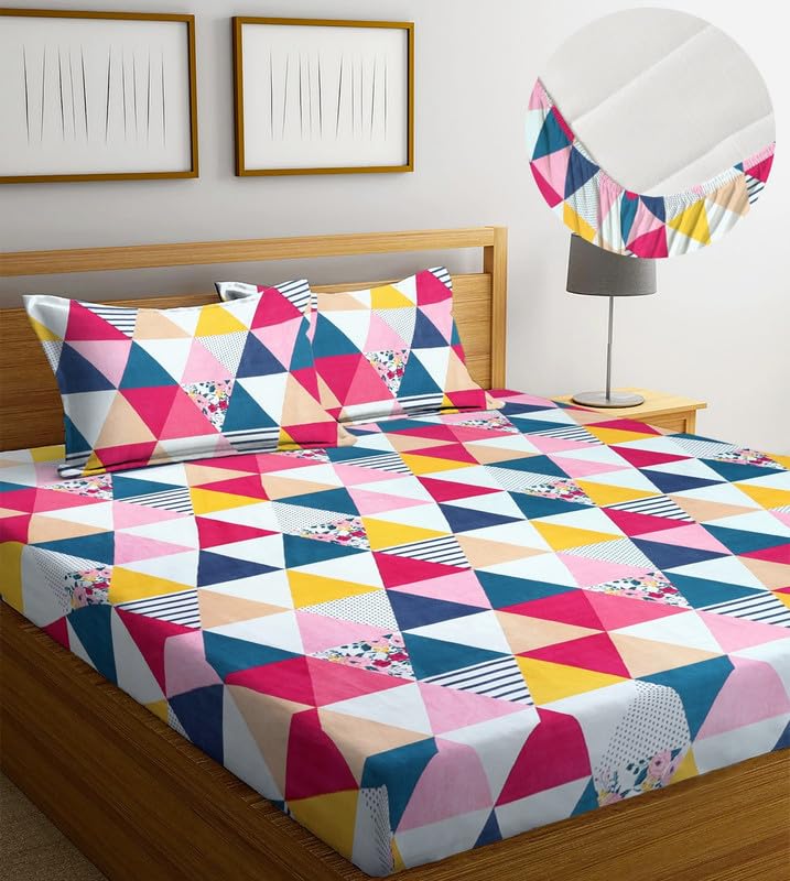 Luxury Trends Style Primiuem 180 Tc Cotton Feel Elastic Fitted Printed King Size Double Bed Bedsheet Wrinklefree/Deep Pocket Sheet with 2 Pillow Covers (78"x72", Abstract Multicolour) (B0CLK6RQCY) Amazon Price History, Amazon Price Tracker