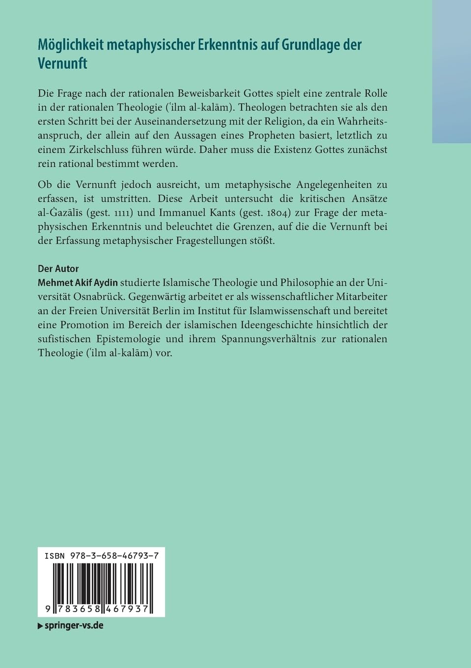 Möglichkeit metaphysischer Erkenntnis auf Grundlage der Vernunft: Eine kritische Analyse der Ansätze al-Ġazālīs und Immanuel Kants (BestMasters) (German Edition)