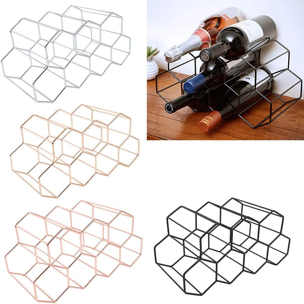 Modern Metal Honeycomb Wine Rack Wine Bottle Storage Beehive Tabletop Wine Rack Hexagon 7 Bottle Wine Holder Display