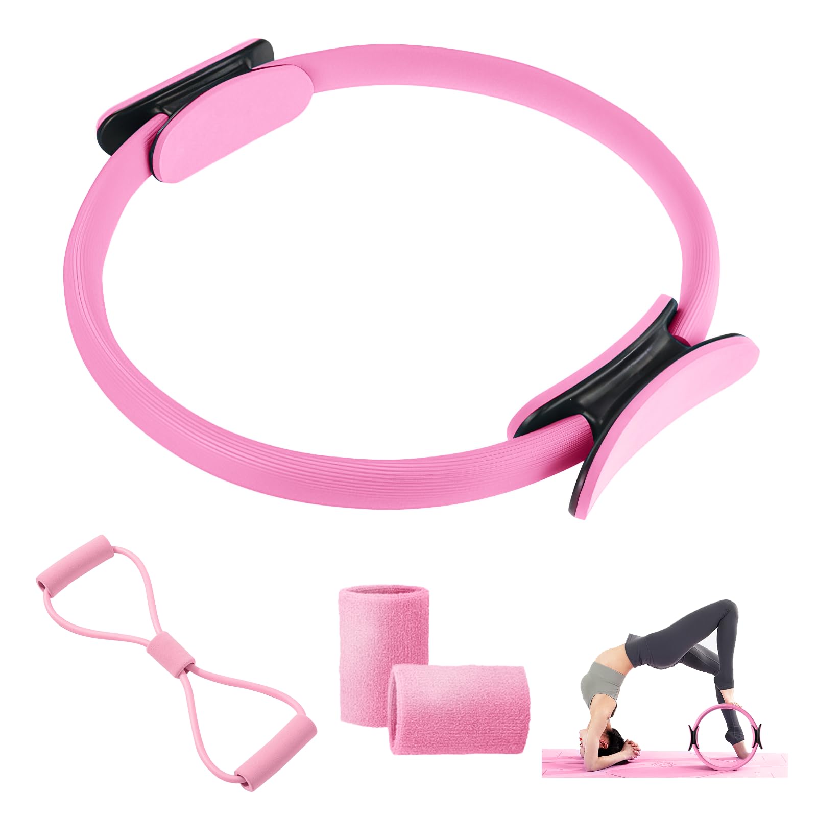 nnOuOnn Circle Pilates Ring Set, Magic Durable Resistance Yoga Fitness Equipmentfor Women, Core Balance Training Kit, Non-Slip Home Gear with Adjustable Pilates Essential kitr Gym Rings