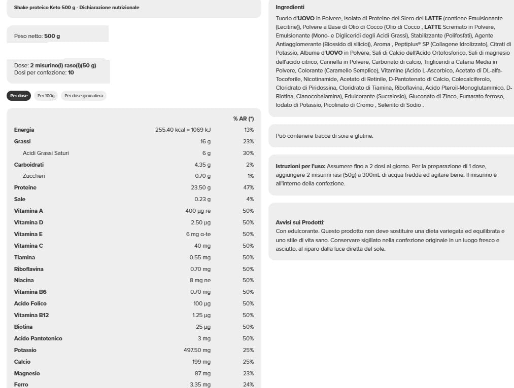 Prozìs Keto Protein Shake 500 gr - proteine per dieta chetogenica- gusto Speculoos