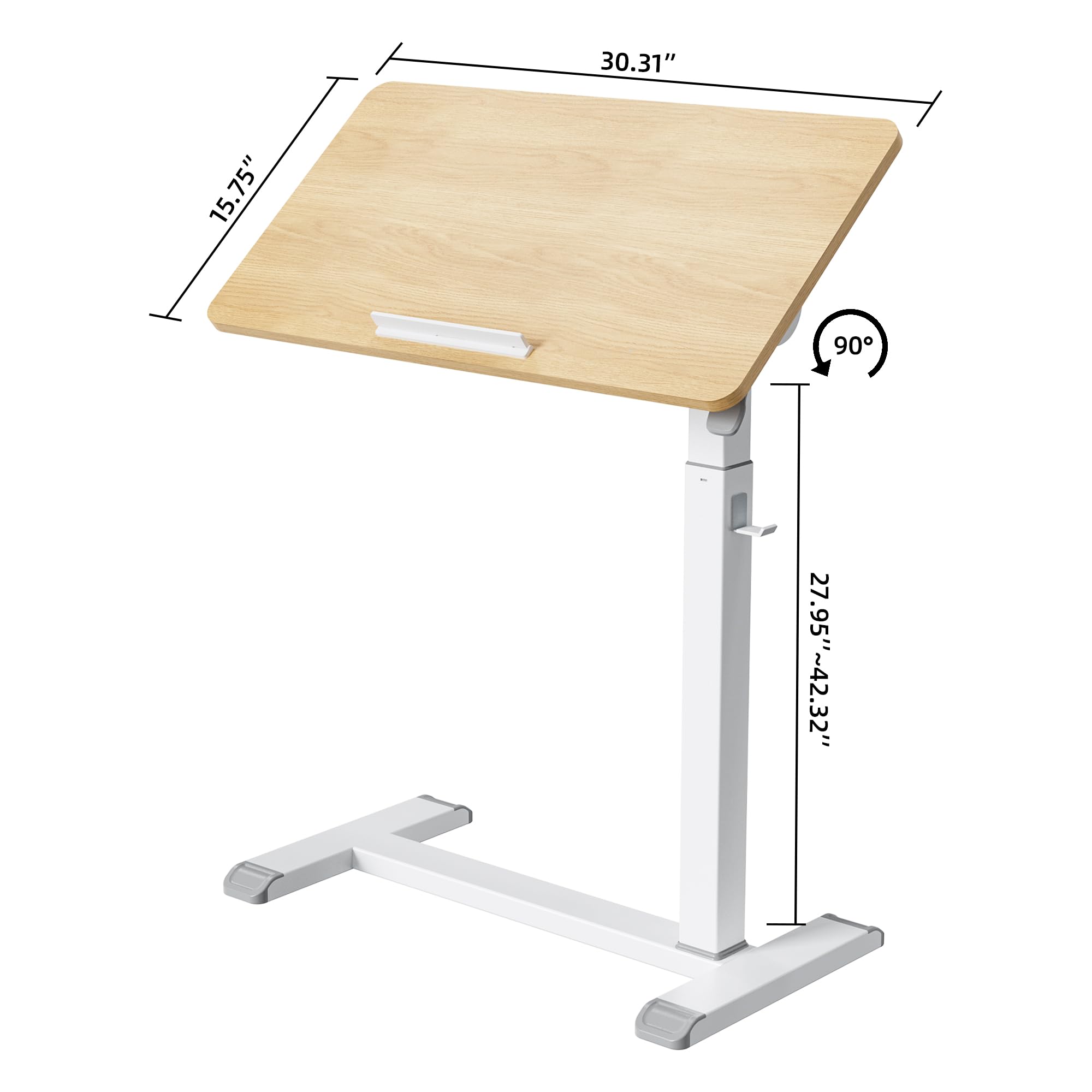 ETHU Escritorio de pie, altura ajustable de 71-107 cm, mesa para portátil con parte superior reversible, mesa auxiliar móvil con ruedas ocultas, mesa de 77 x 40 cm para oficina, sala de estar (madera)