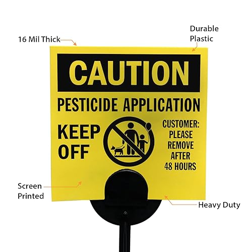 Miniatura 2 de SmartSign Paquete de 20 carteles de precaución para aplicar pesticidas con estaca, plástico HDPE de 16 mil, negroamarillo, letrero de césped de 4 x