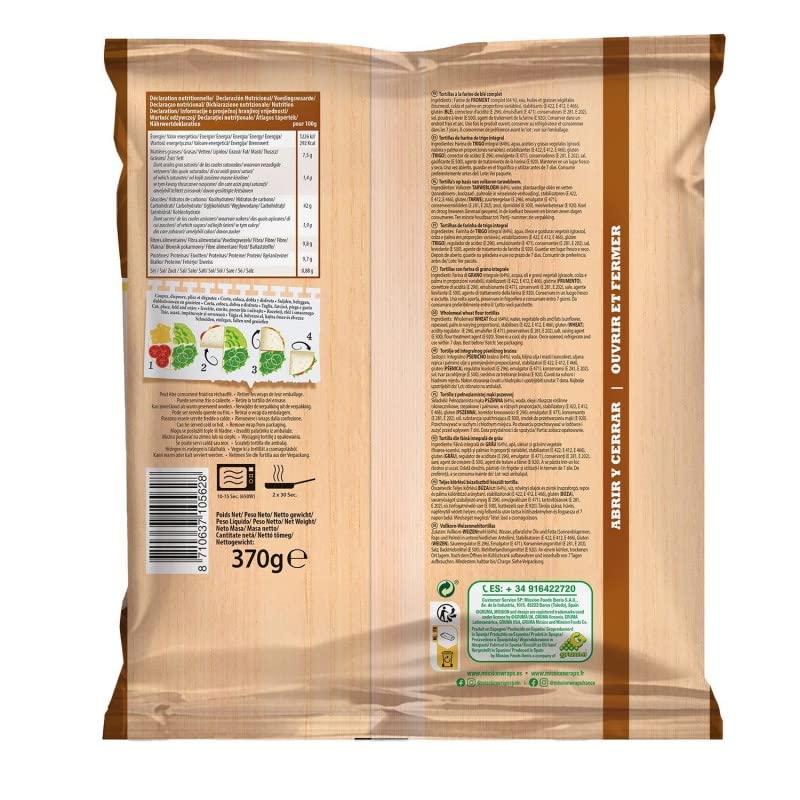 MISSION - Mission Wraps Au Blé Complet - Tortillas Tex Mex - Format Familial - Prêt en un Clin d'Oeil - 370g - Lot De 3 - Vendu Par Lot