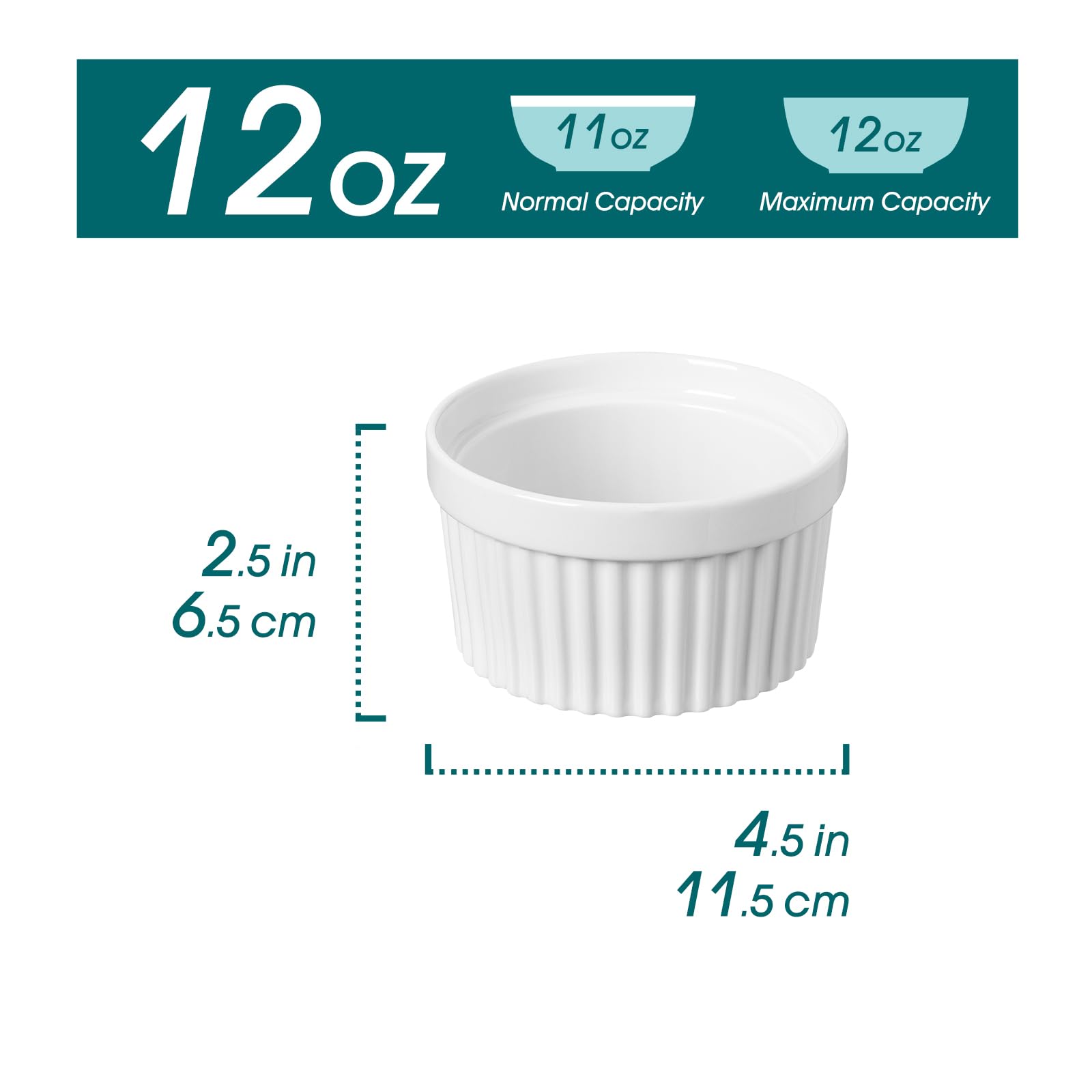 vancasso REMAKINS Pirottini per Soufflé Set, 6 X 380 ml Stampi per Soufflé, Mini Ciotole in Porcellana per Creme Brulè, Set da Stampi a Prova di Forno per Crema Pasticcera, Budino, Ø 11.5cm, Bianco