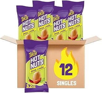 - Takis Flare Hot Nuts 12 pc / 3.2 oz Snack Size Box, Chili Pepper & Lime Flavored Medium Spicy Double-Crunch Peanuts.
