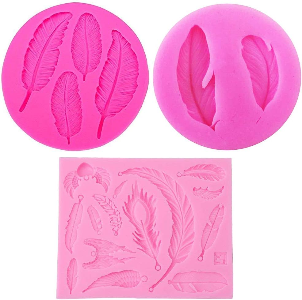 Silicone Fondant Molds Cake Decoration Baking Tools for DIY Sugar Craft Candy Chocolate Ice Cube Tray Soap (Feather Fondant Silicone Mould)