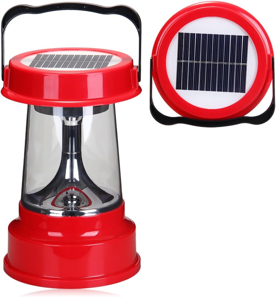 Red Solar Camping Lantern Lamp with UK AC adapter for