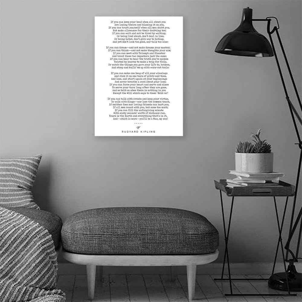 VERRE ART Printed Framed Canvas Painting for Home Decor Office Wall Studio Wall Living Room Decoration (14x22inch Wrapped) - If - Rudyard Kipling - Minimal Typewriter
