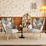 Accent Chair Living Room Chair Modern High Back Armchair Colorful Patchwork Reading Chairs for Bedroom Lounge Chair with Linen Fabric Shell and Solid Wood Feets 2 Gray