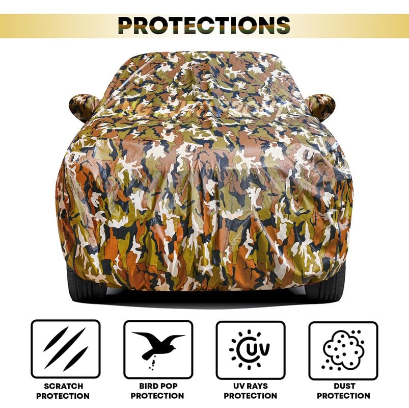 Image of 100% Water Resistance (Trusted) Fully Body Car Cover for Tata Zest (All Models Compatible) Heat Resistant,Triple Stitch, 2 Buckle with Strong Strap (Jungle)