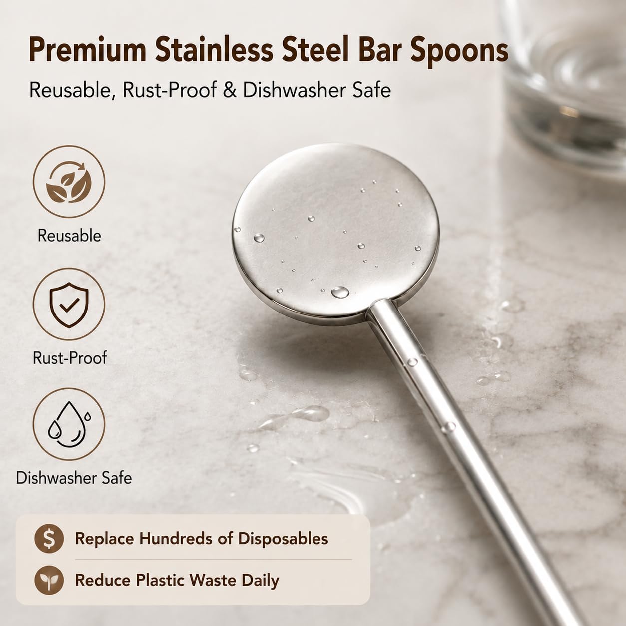 Cocktail Stirrers 8.66" - Silver Steel Swizzle Sticks, 4 Pack