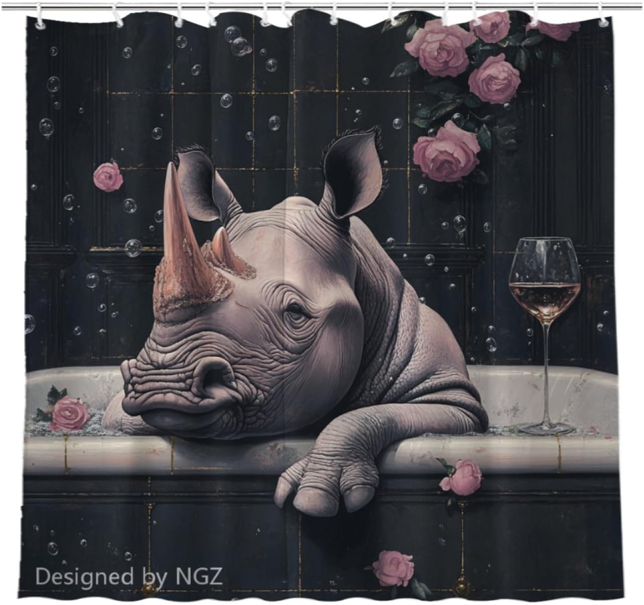 NGZ 72x72 Inche Black Fabric Shower Curtain, Cute Peacock with Flowers Shower Curtains for Bathroom, SPA Bubble Bath Covered Bath Curtains Set with Hooks