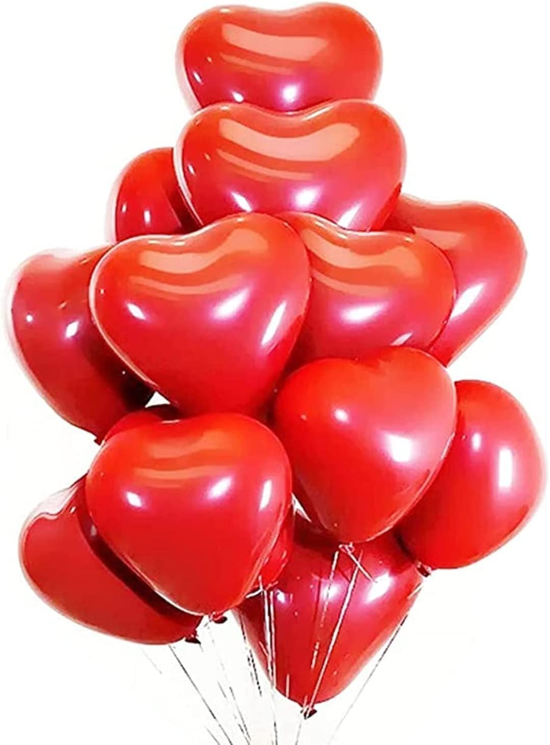 Helium Ballongas + Herzballons + Öko-Ballonbänder | 30er Heliumflasche + Knickventil + 16 Herz Luftballons + 50 Bänder | Herzen Geburtstag Party Hochzeit, Edition: Set mit 16 roten Herzballons