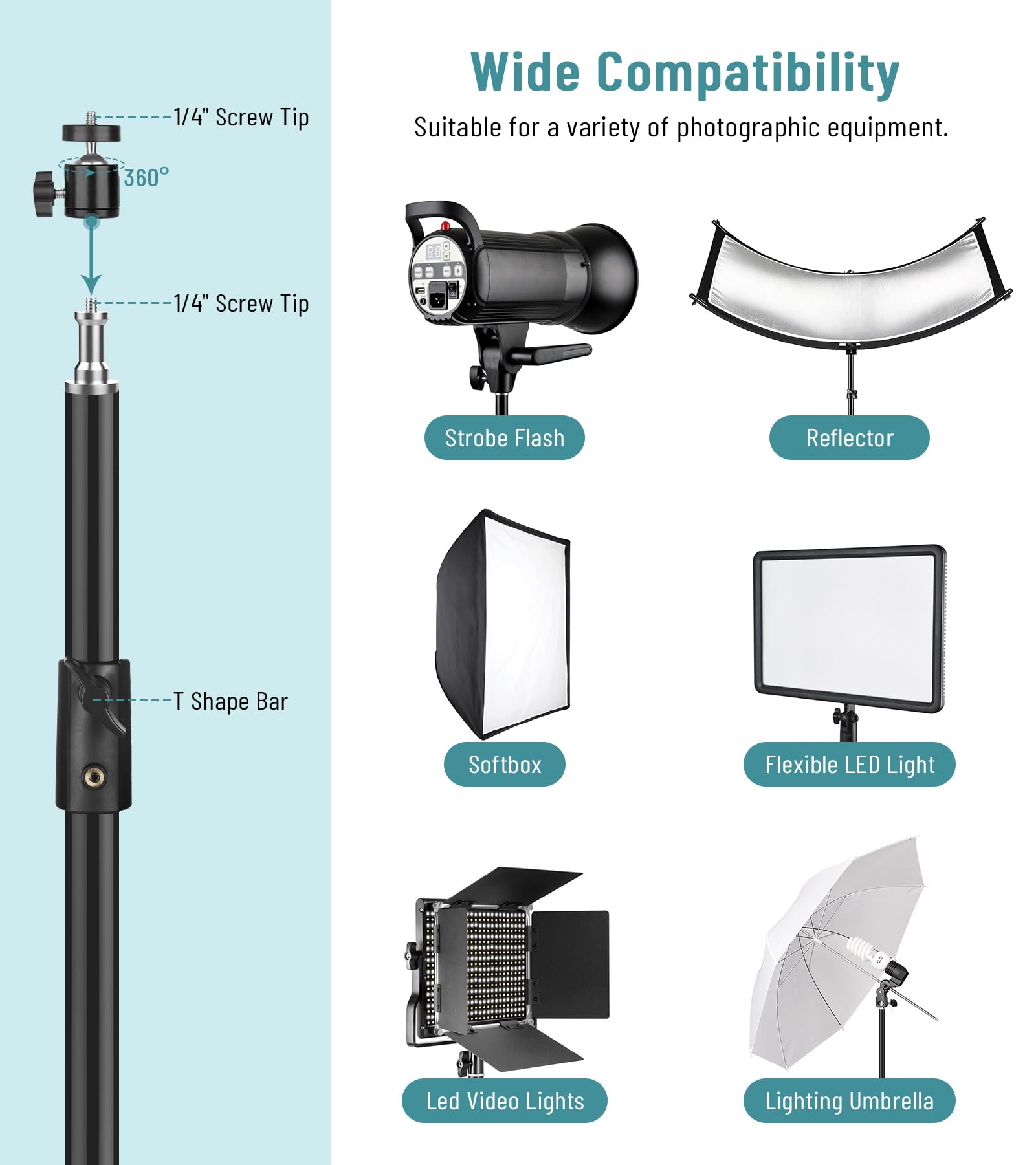 Heavy Duty 9.2 Feet/110'' Light Photography Tripod Stand, Aluminum - View #8