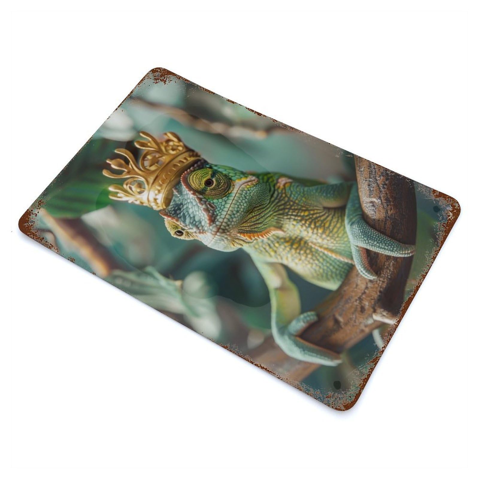 Rust Effect Chameleon King Rusty Metal Tin Sign 11.8"x7.9", Farmhouse Wall Decor for Shed, Workshop And Garage Wall Decor