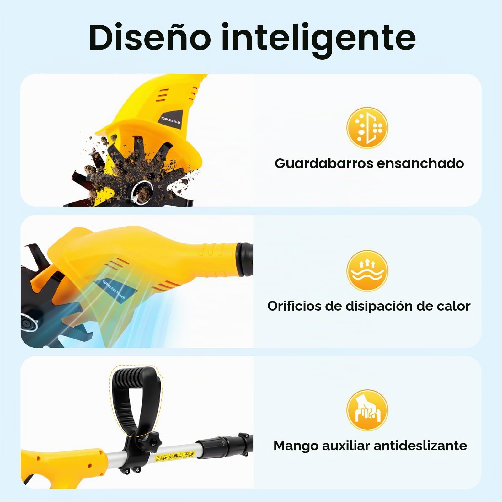 Motoazada - Piñón eléctrico para cultivar 250 rpm, profundidad de corte de 25 cm, mini fresadora de jardín, cultivador con batería para césped, yarda, cultivo de suelo