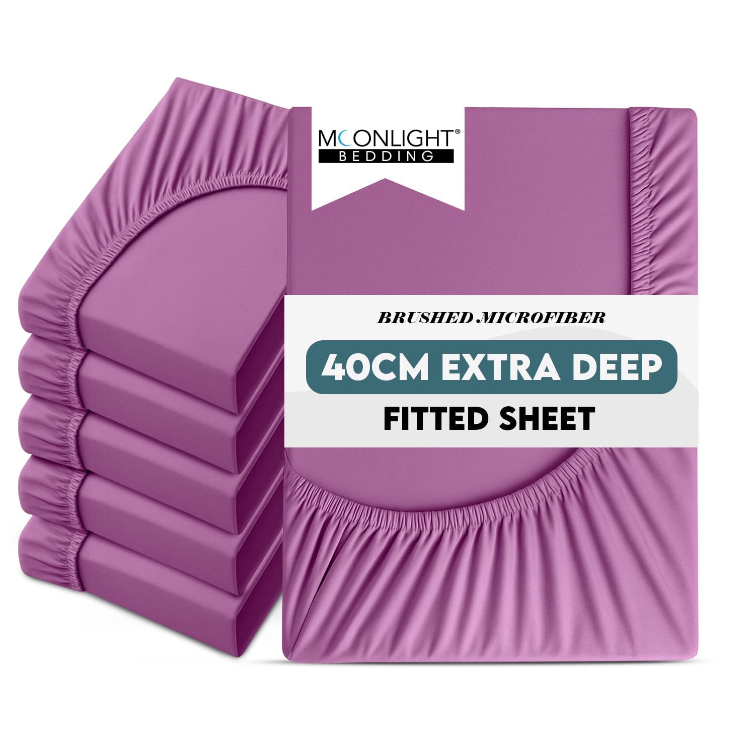 Moonlight Bedding King Size Fitted Sheets 6 Pack 40CM Purple Bed Sheet with Elastic Corners 16 Inch Extra Deep Pocket Brushed Microfiber Easy Care Breathable Shrinkage Fade-Resistant