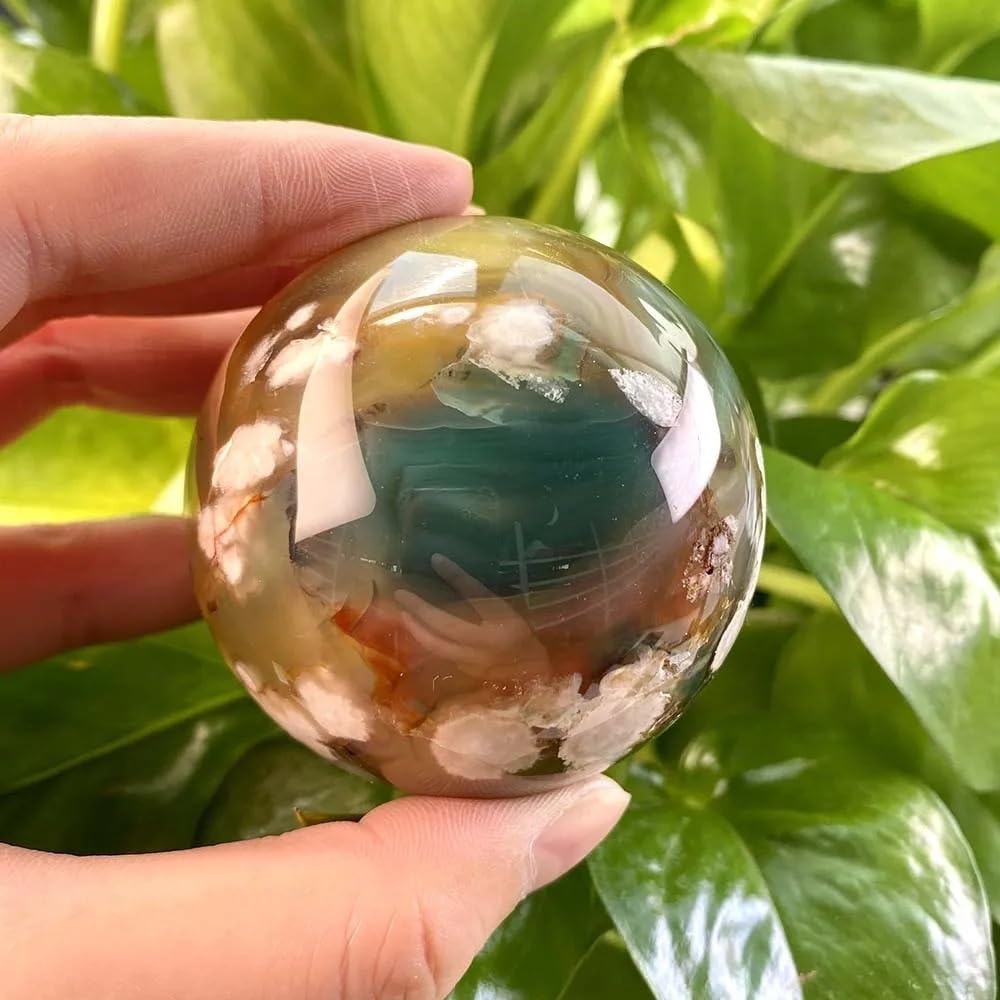 AARTERZZA Beautiful Green Flower Agate Ball Crystal with Stand Witch Home Decor Gift