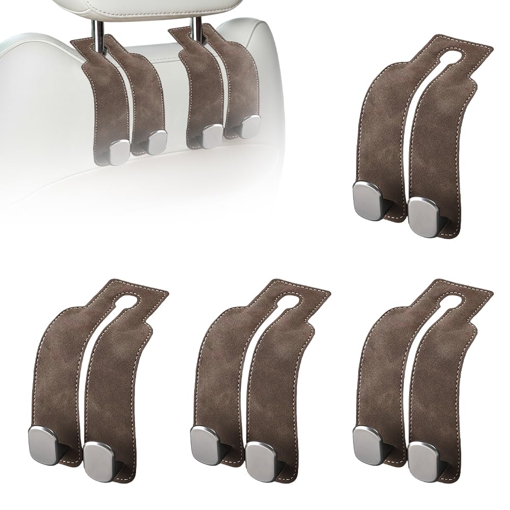 Headrest Hooks for Car, Twinhook Car Seat Hooks for Headrest (Brown 4Pcs)