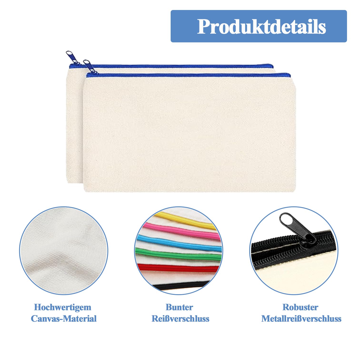 24 Stück DIY Blanko Stoffbeutel, Stoff Federmäppchen zum Bemalen, Bunt Stoffbeutel Zum Bemalen, 12 x 21cm Stoff Mäppchen zum Bemalen, Segeltuch Kosmetiktasche, Tasche Zum Bemalen für Kinder