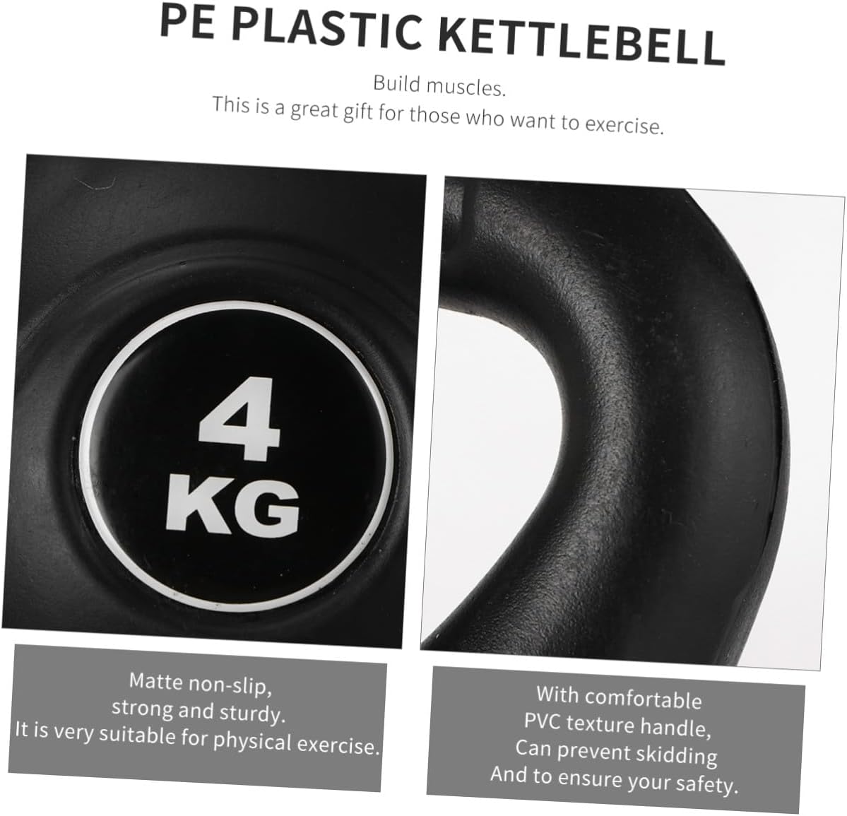 Plastic Kettlebell 4kg Black Pe Material Fixed Weight Fitness Accessory for Home Workout Strength Training and Deep Squat Exercise