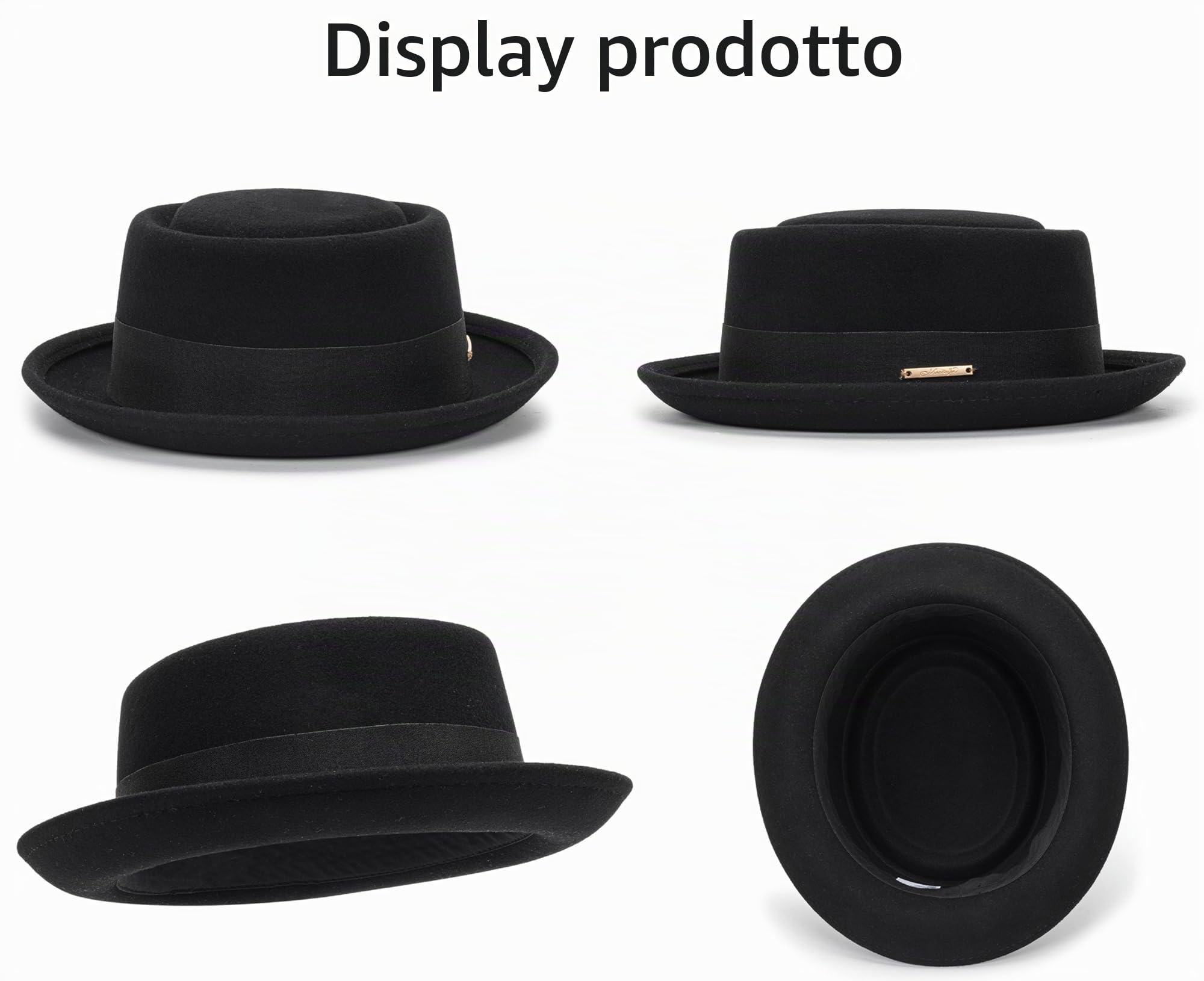 Cappello classico anni '20 in pura lana roll-brrim pork- Pie Fedora-Hat uomo donna – cappello da chiesa a tesa corta schiacciabile