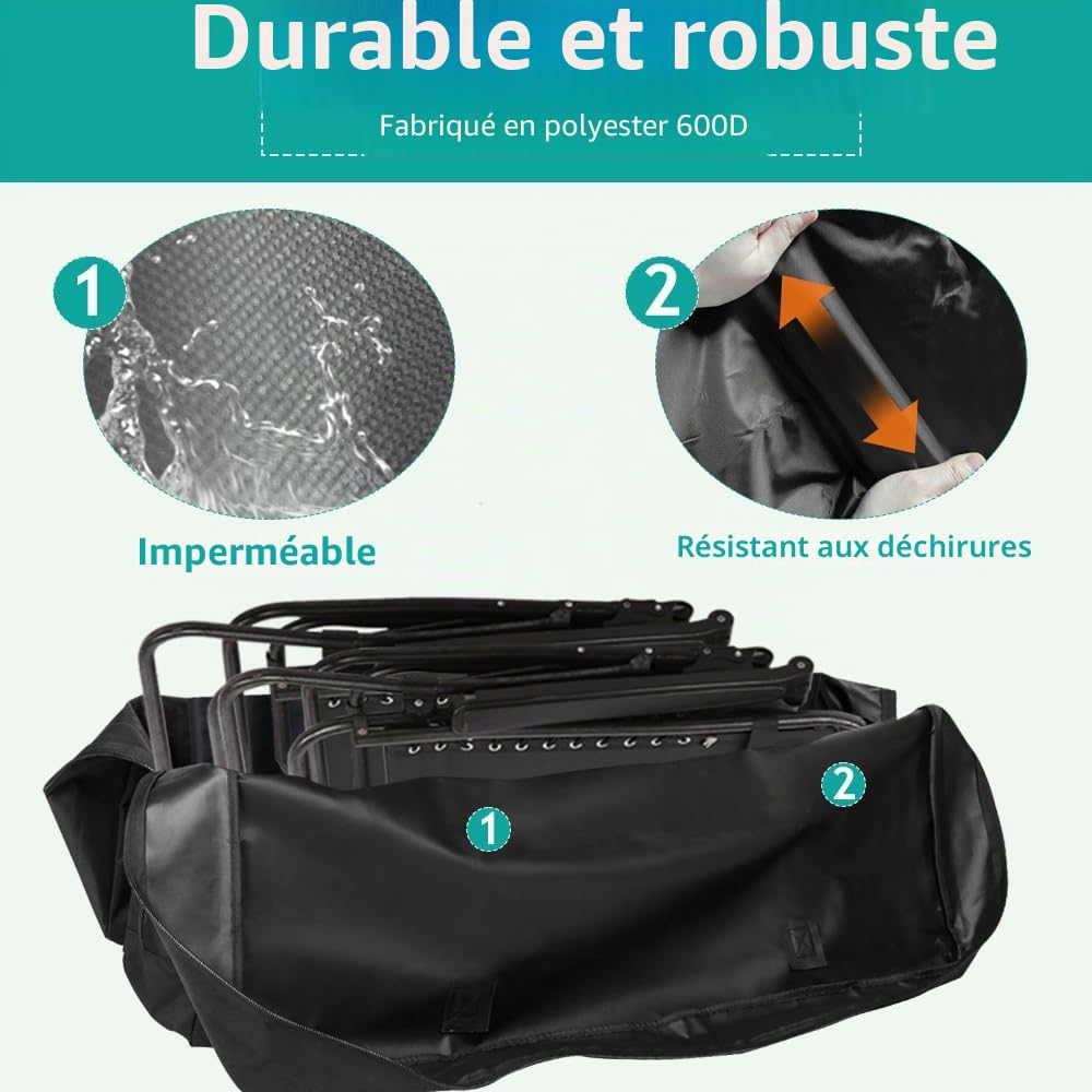 Grand sac de rangement pour chaise de jardin, 105 x 73 x 28 cm, durable, 600D, inclinable, pliable, pour plage, salon, camping, patio, chaise longue, sac de voyage extra large, noir