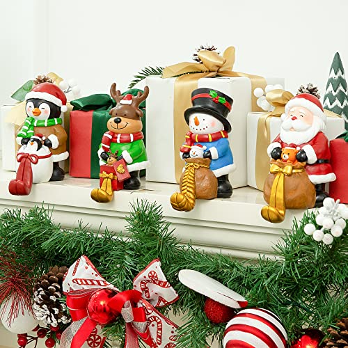 Wbhome Christmas Stocking Holder Set Of 4, Santa, Snowman, Reindeer And Penguin Hanger For Fireplace Mantel Or Shelf, Adjustable Multi-Use Stocking Hooks For Christmas Party Decorations #TOP7