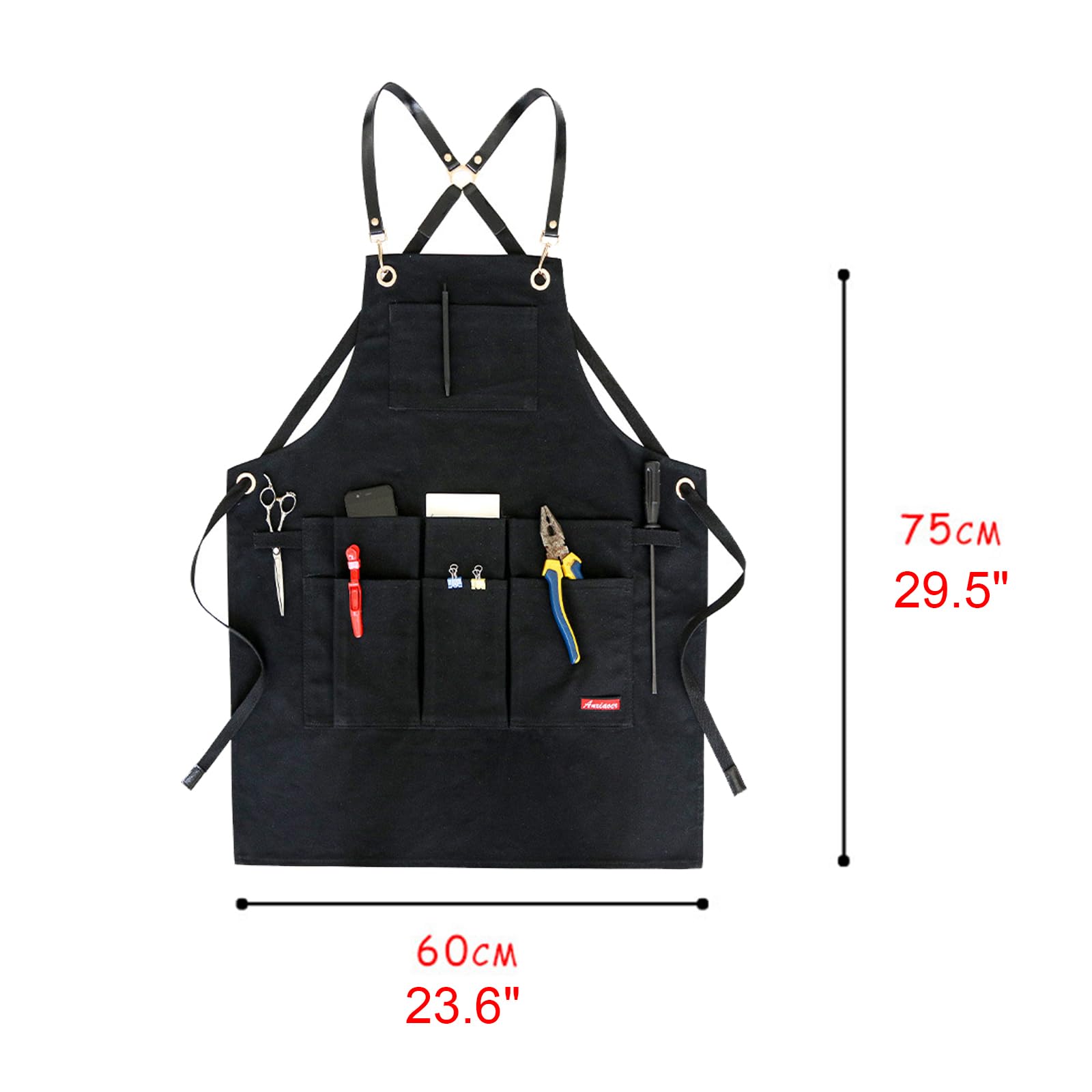 Delantal De Trabajo Delantales De Lona Delantal Cocina con Bolsillos para Hombres Y Mujeres, Cocinar Barbacoa Y Hornear Pintar Tareas Black,One Size