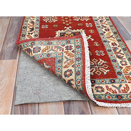 Shahbanu Rugs Chili Red Special Kazak With Geometric Pattern Hand Knotted Wool Rug (2'0" X 3'0") #TOP2
