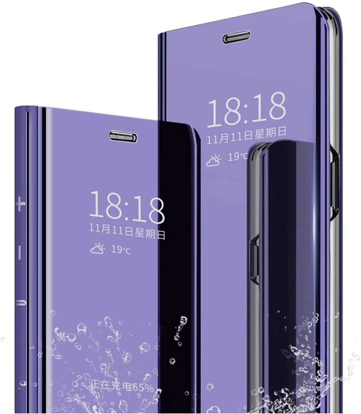 cookaR OPPO Reno Z Mirror Flip Case, Slim Fit Electroplate Plating Kickstand Case Smart Clear View Cover Full Coverage Hard Shell for OPPO Reno Z, Purple
