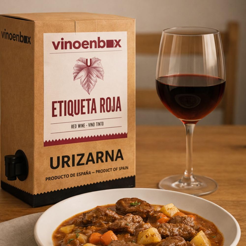 Vinoenbox – Vino Tinto Etiqueta Roja Bag in Box 15 Litros | Tempranillo intenso, goloso y toque de madera | Grifo antigoteo | Equivale a 20 bot.
