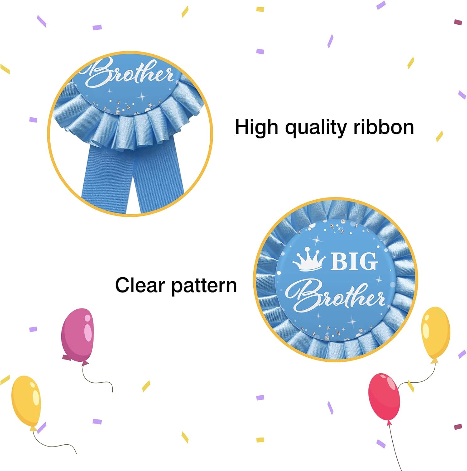 WOWOPA Big Brother Pin, Happy Birthday Boy Child's Blue Ribbon Award Tinplate Badge Pin, Baby Shower Button Party Decorations Sign - 1pcs